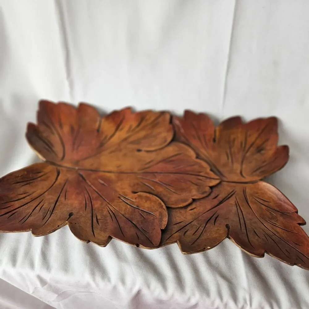 Vintage Syroco Wood Carved Leaf Tray 14